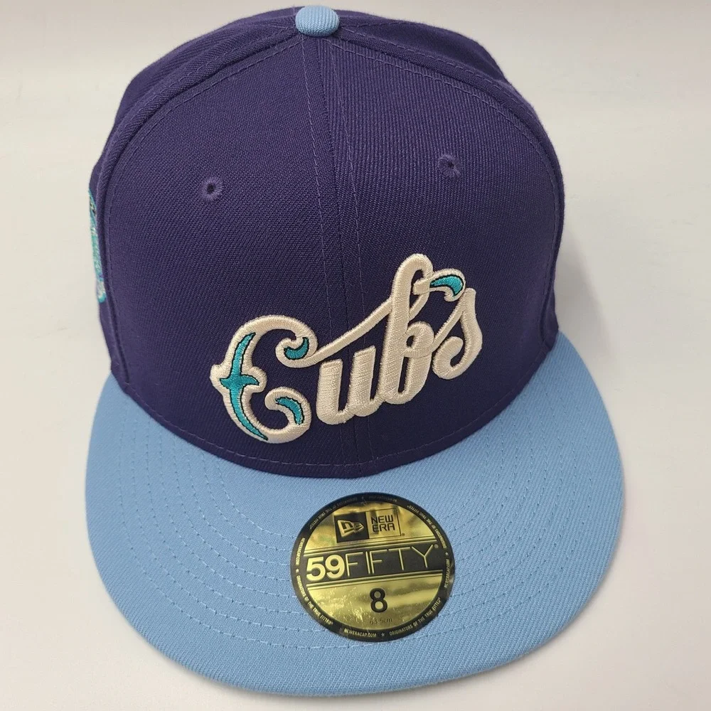 Chicago Cubs Hat Fitted 8 New Era 59Fifty Purple Blue MLB Wrigley Field Patch
